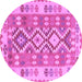 Round Machine Washable Southwestern Purple Country Area Rugs, wshtr1175pur