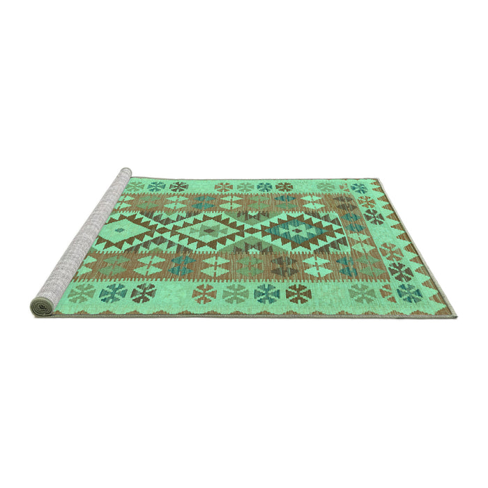 Sideview of Machine Washable Southwestern Turquoise Country Area Rugs, wshtr1175turq