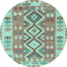 Round Machine Washable Southwestern Light Blue Country Rug, wshtr1175lblu