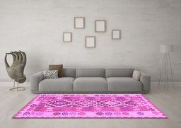 Machine Washable Southwestern Purple Country Area Rugs in a Living Room, wshtr1175pur