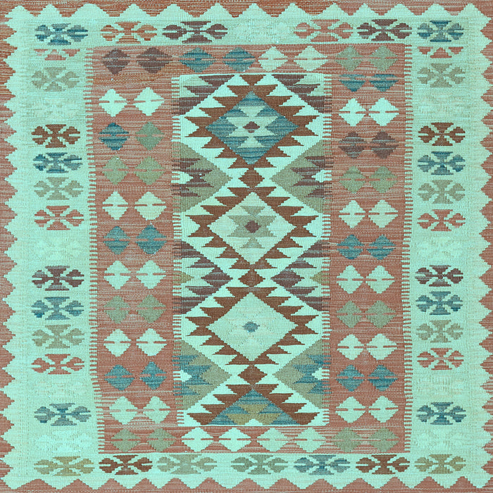 Square Machine Washable Southwestern Light Blue Country Rug, wshtr1175lblu