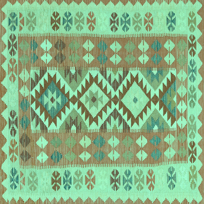 Square Machine Washable Southwestern Turquoise Country Area Rugs, wshtr1175turq