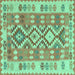 Square Machine Washable Southwestern Turquoise Country Area Rugs, wshtr1175turq