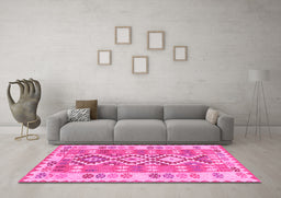 Machine Washable Southwestern Pink Country Rug in a Living Room, wshtr1175pnk