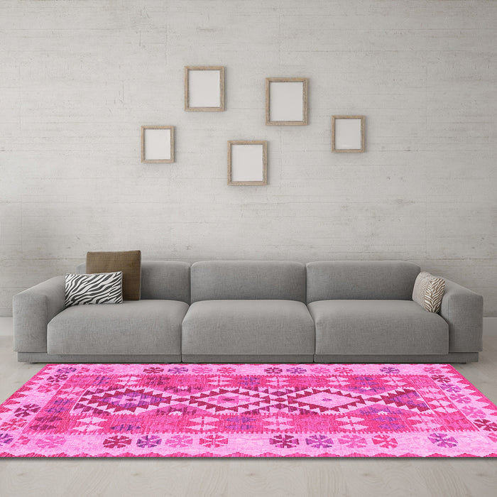 Machine Washable Southwestern Pink Country Rug in a Living Room, wshtr1175pnk