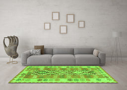 Machine Washable Southwestern Green Country Area Rugs in a Living Room,, wshtr1175grn