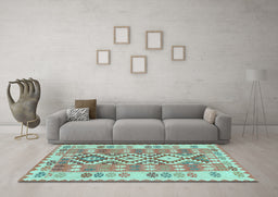 Machine Washable Southwestern Light Blue Country Rug in a Living Room, wshtr1175lblu