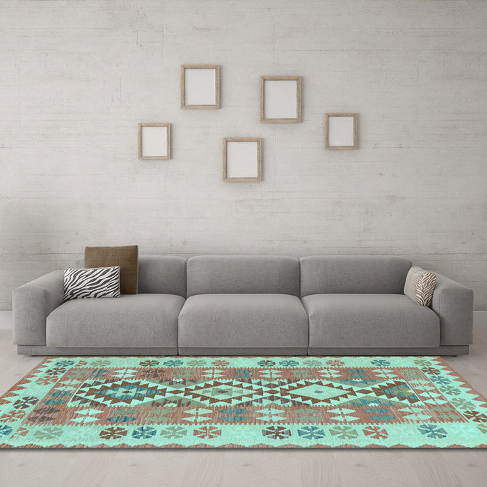 Machine Washable Southwestern Light Blue Country Rug in a Living Room, wshtr1175lblu