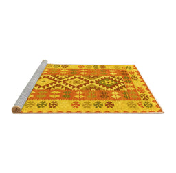 Sideview of Machine Washable Southwestern Yellow Country Rug, wshtr1175yw