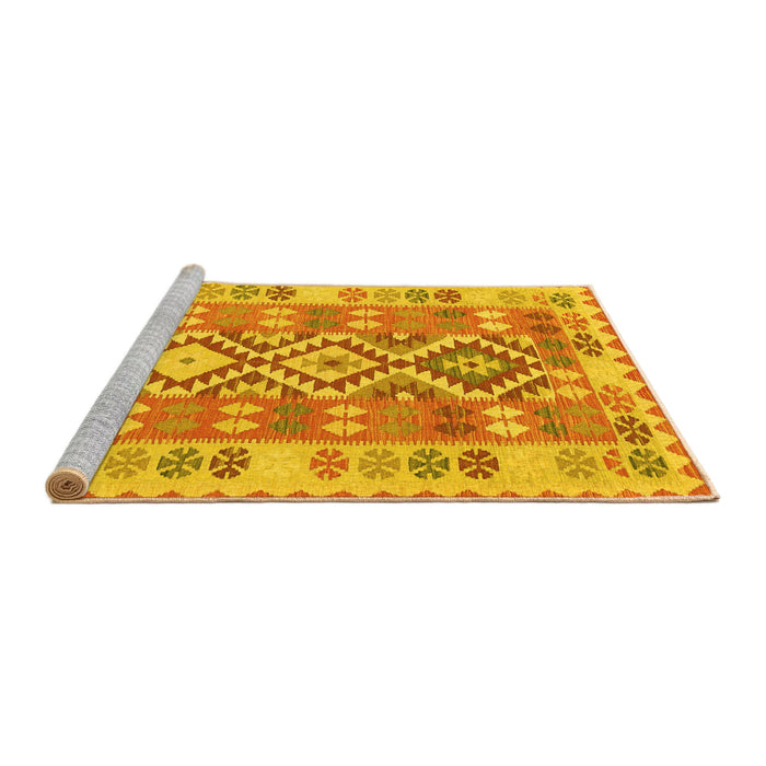 Sideview of Machine Washable Southwestern Yellow Country Rug, wshtr1175yw