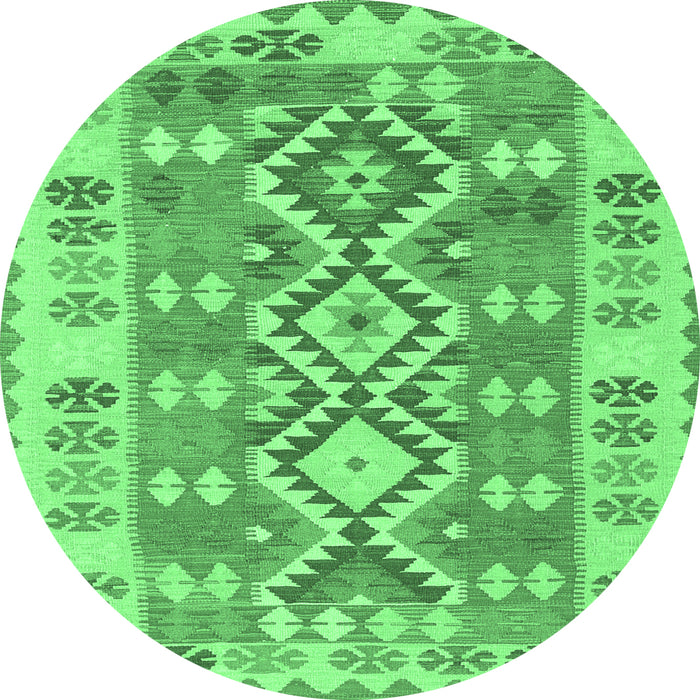 Round Machine Washable Southwestern Emerald Green Country Area Rugs, wshtr1175emgrn