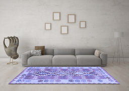 Machine Washable Southwestern Blue Country Rug in a Living Room, wshtr1175blu