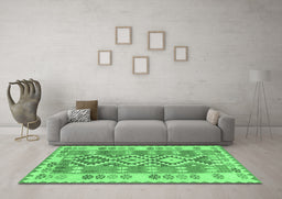 Machine Washable Southwestern Emerald Green Country Area Rugs in a Living Room,, wshtr1175emgrn