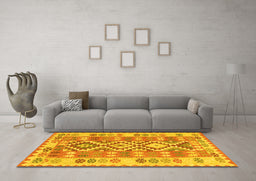 Machine Washable Southwestern Yellow Country Rug in a Living Room, wshtr1175yw