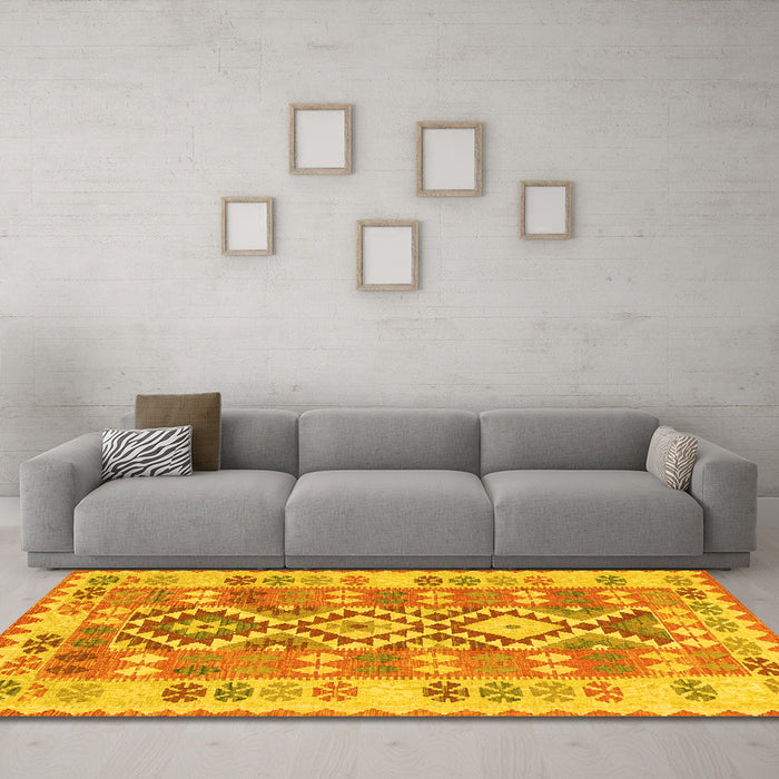 Machine Washable Southwestern Yellow Country Rug in a Living Room, wshtr1175yw