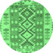 Round Southwestern Emerald Green Country Rug, tr1175emgrn