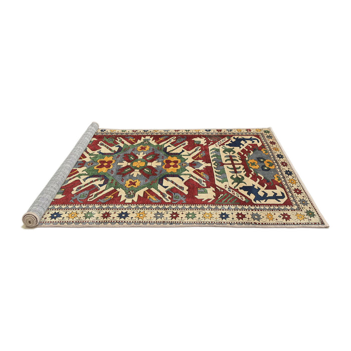 Sideview of Machine Washable Traditional Chestnut Brown Rug, wshtr1176