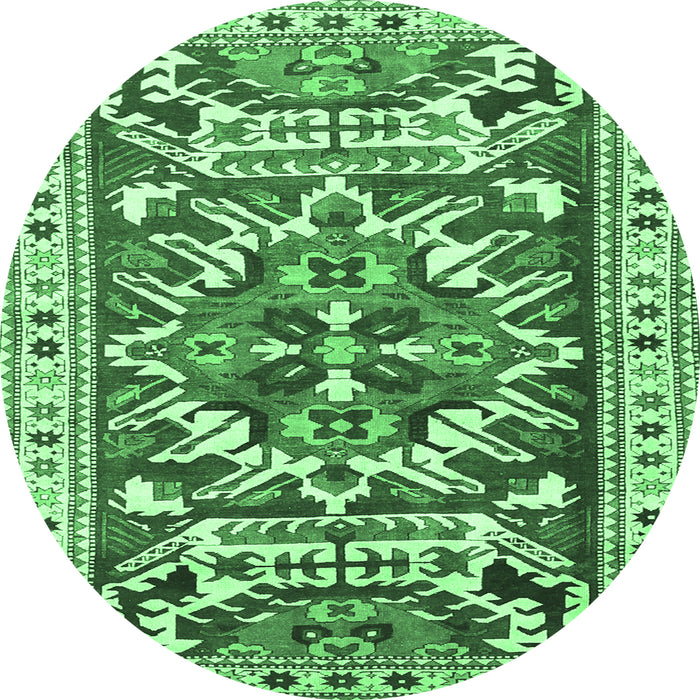 Round Machine Washable Persian Emerald Green Traditional Area Rugs, wshtr1176emgrn