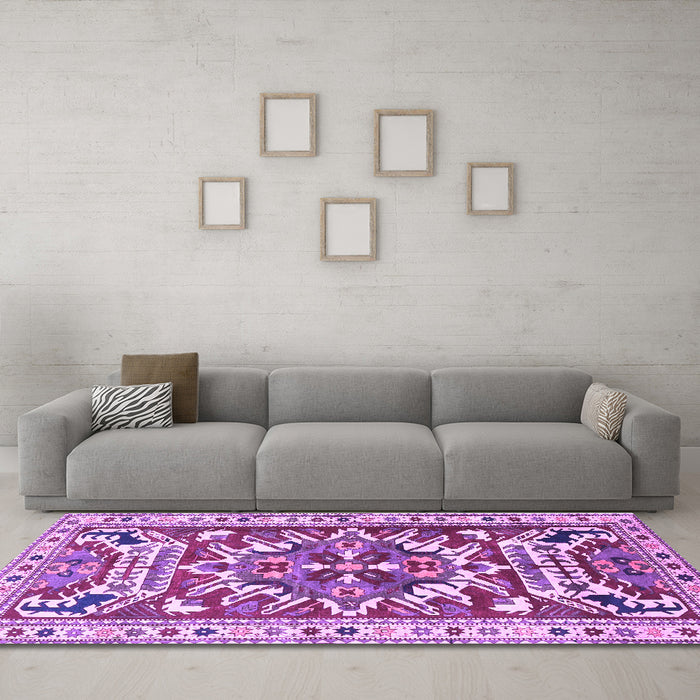 Machine Washable Persian Purple Traditional Area Rugs in a Living Room, wshtr1176pur