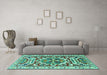 Machine Washable Persian Turquoise Traditional Area Rugs in a Living Room,, wshtr1176turq