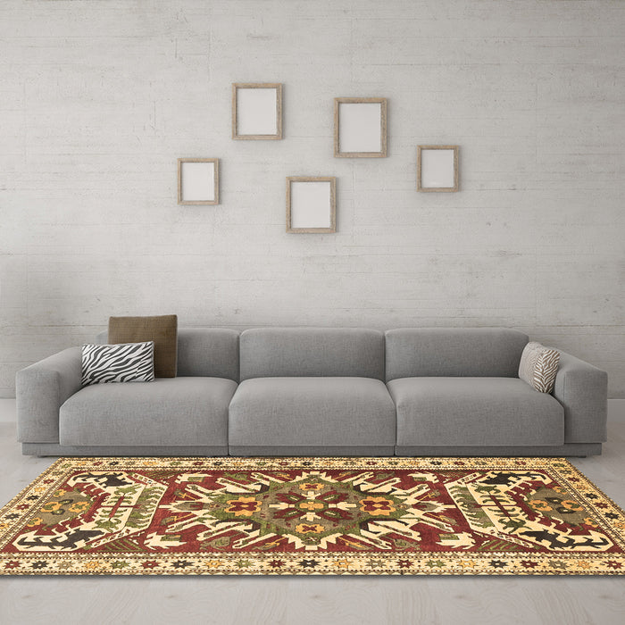 Machine Washable Persian Brown Traditional Rug in a Living Room,, wshtr1176brn