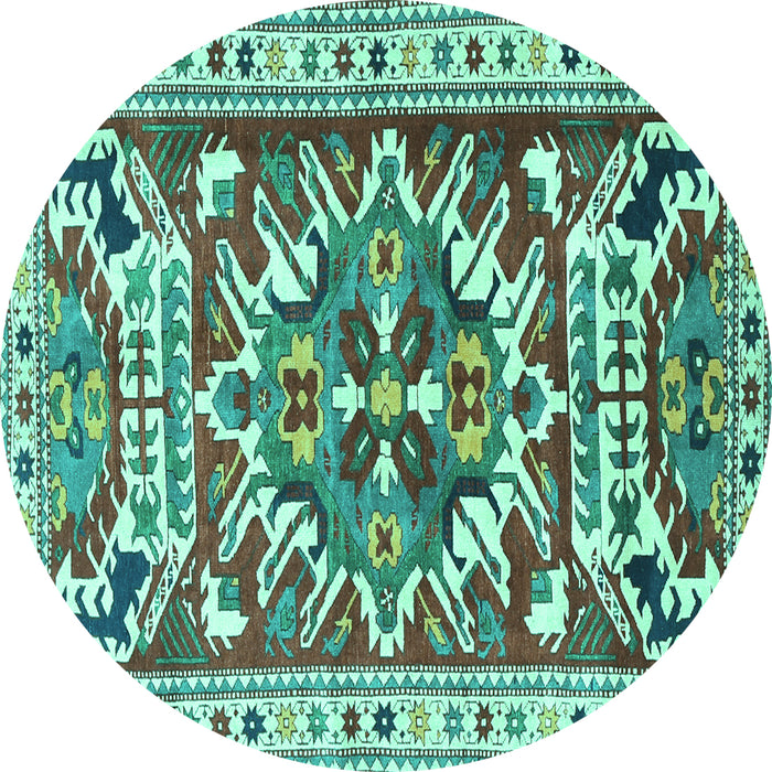 Round Persian Turquoise Traditional Rug, tr1176turq