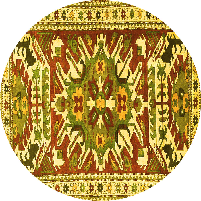 Round Machine Washable Persian Yellow Traditional Rug, wshtr1176yw