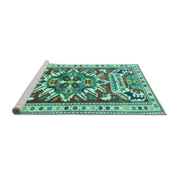 Sideview of Machine Washable Persian Turquoise Traditional Area Rugs, wshtr1176turq