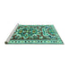 Sideview of Machine Washable Persian Turquoise Traditional Area Rugs, wshtr1176turq