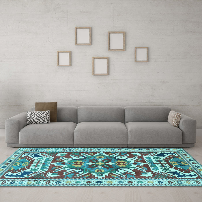 Machine Washable Persian Light Blue Traditional Rug in a Living Room, wshtr1176lblu