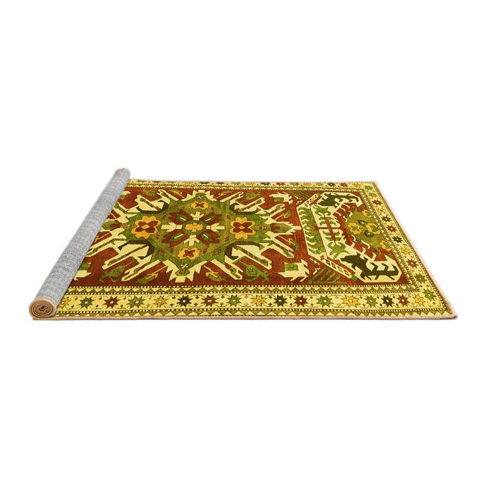 Sideview of Machine Washable Persian Yellow Traditional Rug, wshtr1176yw