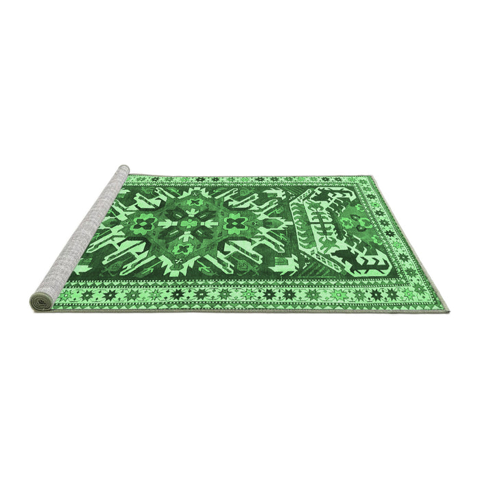 Sideview of Machine Washable Persian Emerald Green Traditional Area Rugs, wshtr1176emgrn