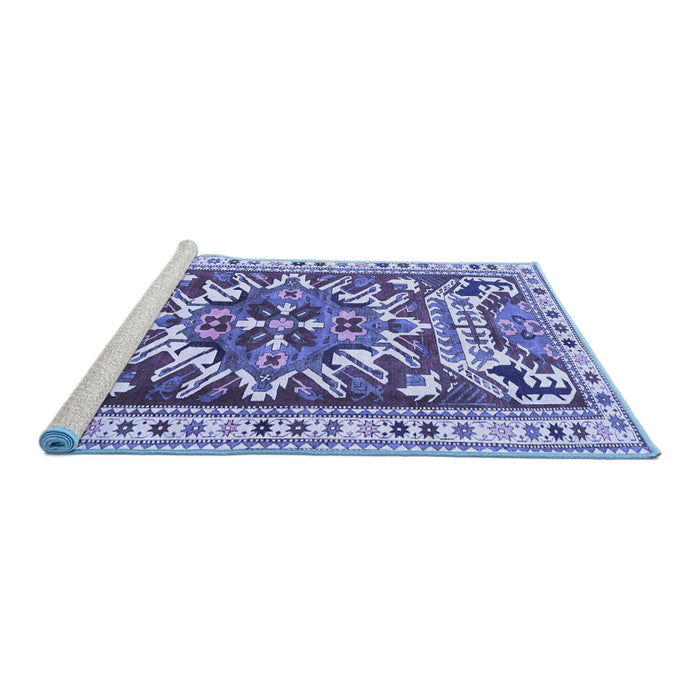 Sideview of Machine Washable Persian Blue Traditional Rug, wshtr1176blu