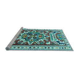 Sideview of Machine Washable Persian Light Blue Traditional Rug, wshtr1176lblu