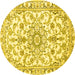 Round Machine Washable Medallion Yellow Traditional Rug, wshtr1177yw