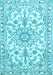 Machine Washable Medallion Light Blue Traditional Rug, wshtr1177lblu