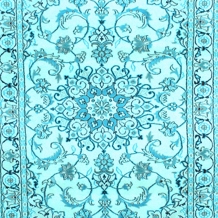 Machine Washable Medallion Light Blue Traditional Rug, wshtr1177lblu