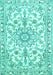 Machine Washable Medallion Turquoise Traditional Area Rugs, wshtr1177turq