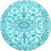 Round Medallion Light Blue Traditional Rug, tr1177lblu