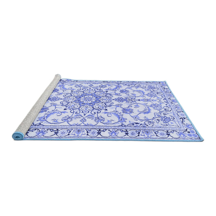 Sideview of Machine Washable Medallion Blue Traditional Rug, wshtr1177blu