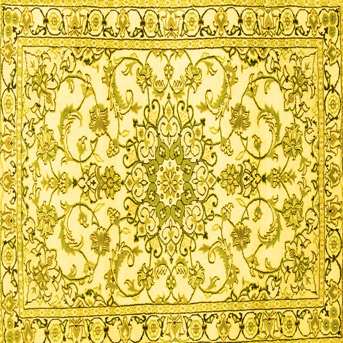Square Machine Washable Medallion Yellow Traditional Rug, wshtr1177yw