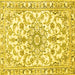 Square Machine Washable Medallion Yellow Traditional Rug, wshtr1177yw