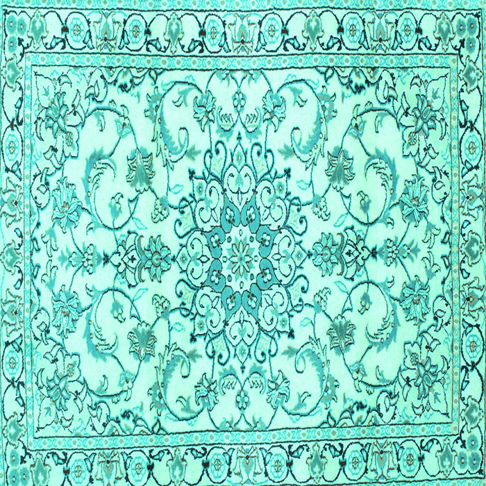 Square Machine Washable Medallion Turquoise Traditional Area Rugs, wshtr1177turq