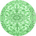 Round Medallion Emerald Green Traditional Rug, tr1177emgrn