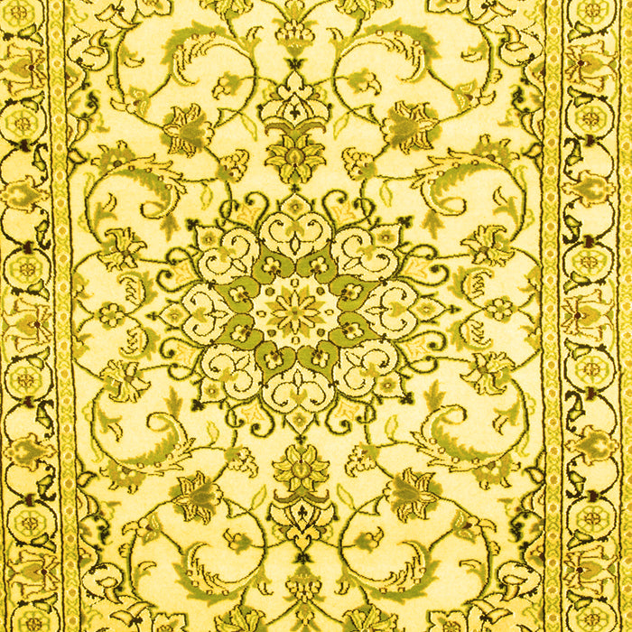 Machine Washable Medallion Yellow Traditional Rug, wshtr1177yw
