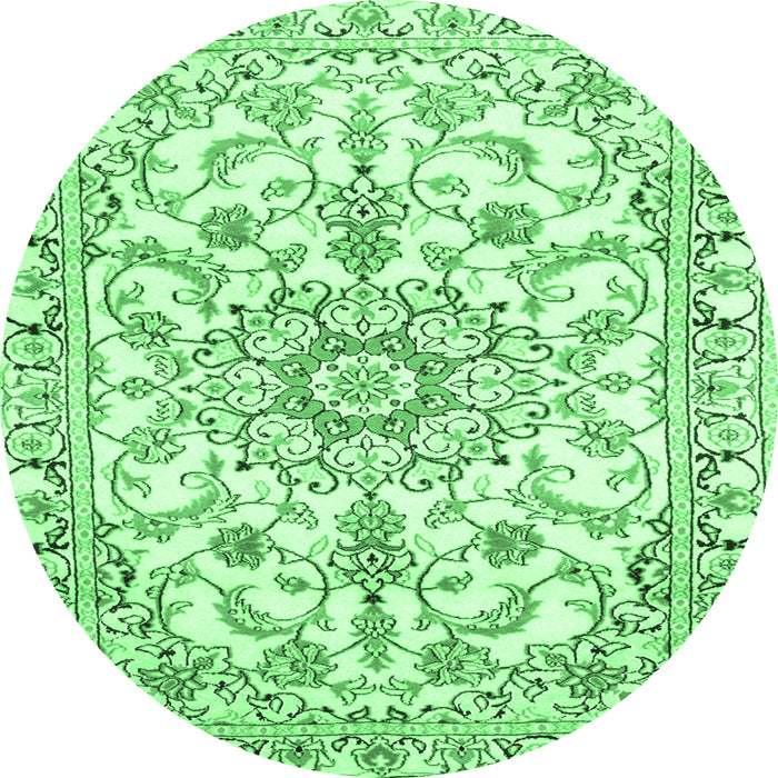 Round Machine Washable Medallion Emerald Green Traditional Area Rugs, wshtr1177emgrn