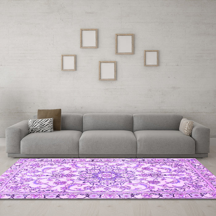 Machine Washable Medallion Purple Traditional Area Rugs in a Living Room, wshtr1177pur