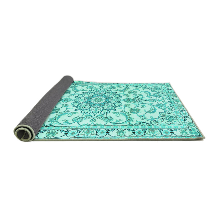 Sideview of Medallion Turquoise Traditional Rug, tr1177turq
