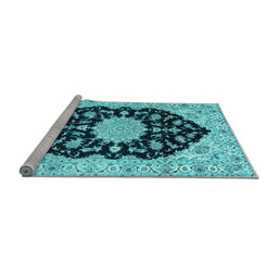 Sideview of Machine Washable Medallion Light Blue Traditional Rug, wshtr1178lblu