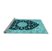 Sideview of Machine Washable Medallion Light Blue Traditional Rug, wshtr1178lblu